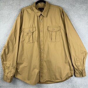 Free Assembly Men's Shirt Tan‎ 2XL Cotton Cargo Pockets Hiking Long Sleeve